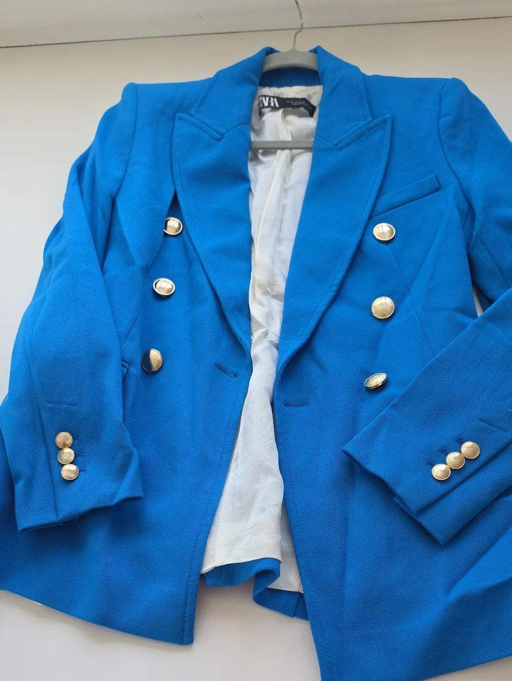 RARE ZARA BLUE DOUBLE BREASTED JACKET BLAZER GOLD BUTTONS